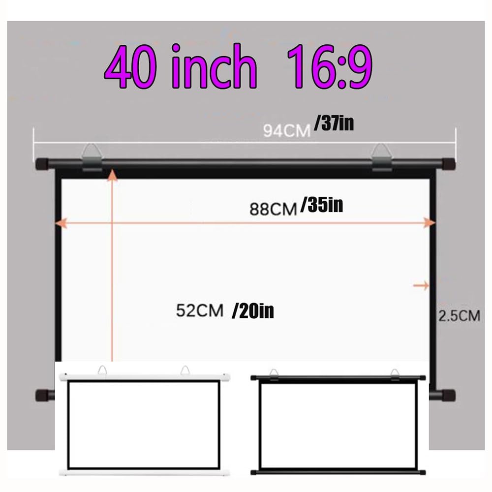 Mini écran de Projection rétractable Manuel pour Voiture, SUV, Camping-Car, 40 Pouces (Noir)