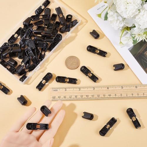 GORGECRAFT 1 Box 50Pcs Zipper Pull Cord Lock End Tabs Zip Rope Clip Buckle Tips Plastic Zipper Cords Stopper String Caps for Backpack Clips Quick No Tied Shoelace Running Shoe DIY Replacement(Black) - Image 3
