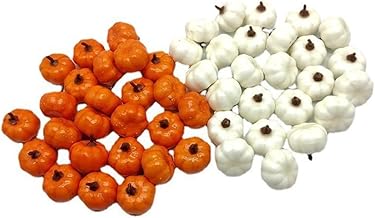 Lot de 12 citrouilles décoratives légères pour Halloween, mini légumes artificiels pour une manipulation et un rangement faciles (24pcs White and Yellow)