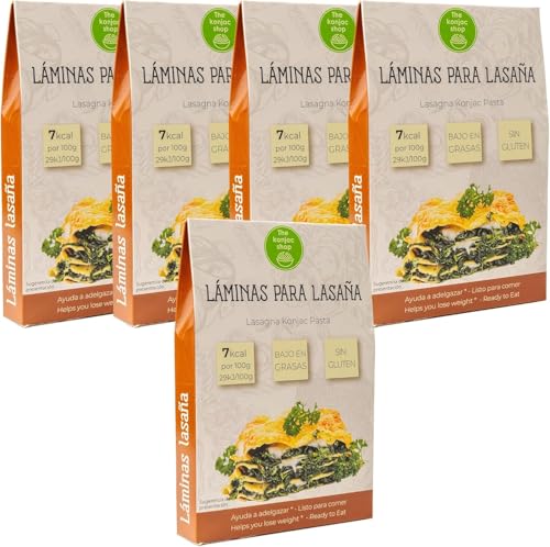 The Konjac Shop - Laminas de Konjac Para Lasaña 200g | Shirataki Pasta Sin Gluten | Bajo En Calorias y Carbohidratos | Aptos para Veganos (Paquete de 5)