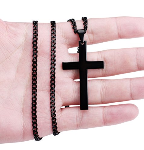 Jstyle Stainless Steel Chain Black Cross Necklace For Men Women, 24 Inch #TOP2