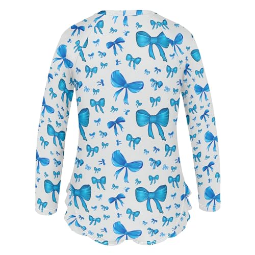 Blue Bows Girls Long Sleeve Rashguard Swimsuit UV Protection One-Piece Swimwear Bathing Suit B04048703
