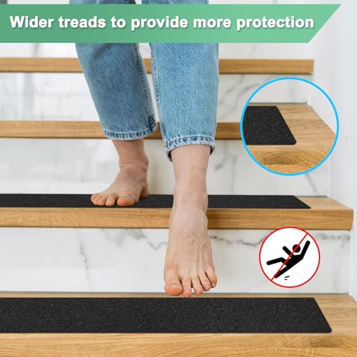 Image of M METERXITY 15-Pack Anti Slip Traction Tape 24 inch x 4 inch Best Grip Tape Grit Outdoor Non-Skid Tape High Traction Friction Abrasive Adhesive for Indoor /Outdoor Stairs Step [Black]