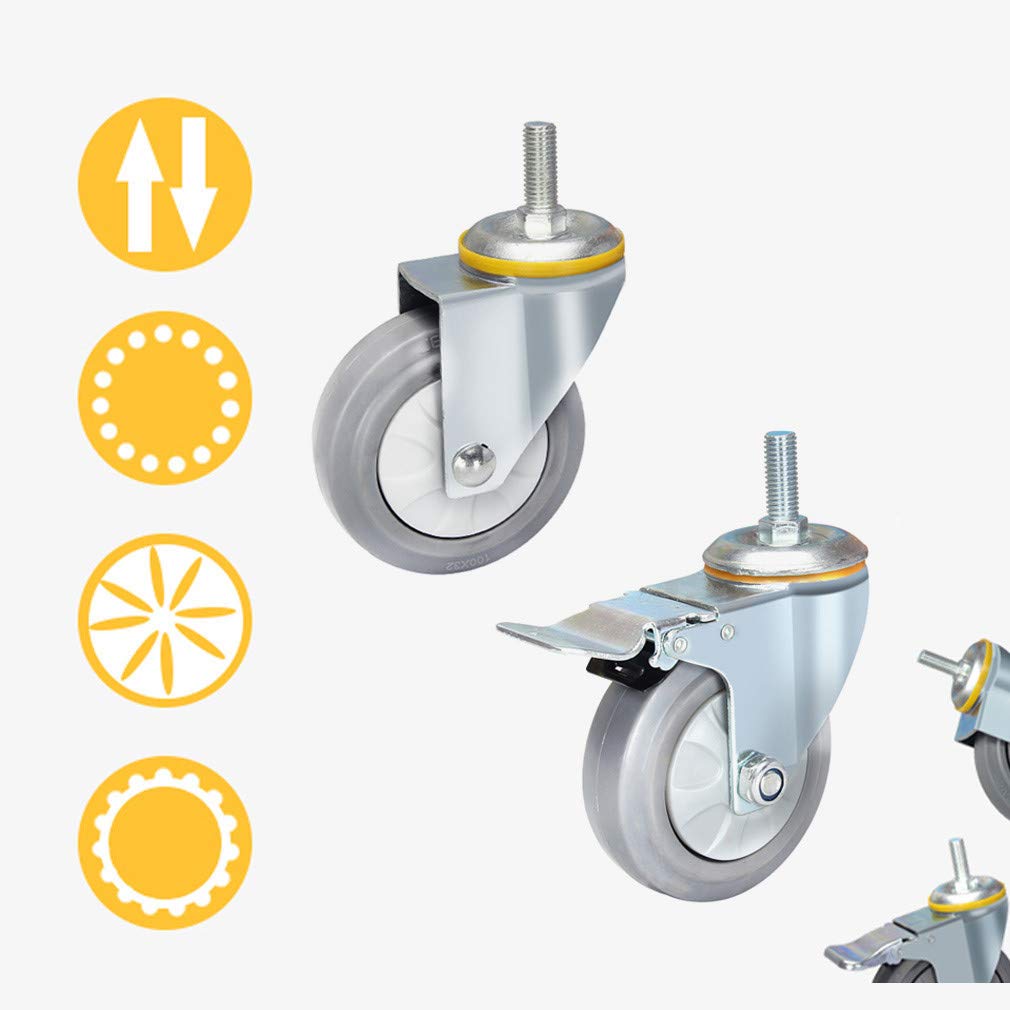 do dużych obciążeń koła skrętne do Meble - 4pcs Szary TPR Guma koła do wózka z Dubler łożyska kulkowe & Bezpieczeństwo Dual Blokujący Układ