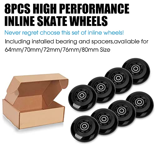 8 Pack Inline Skate Wheels 64Mm 70Mm 72Mm 76Mm 80Mm Inline Replacement Wheels With Abec9 Bearing For Roller Blade Derby K2 Inline Skate- 85A Indoor Outdoor Inline Skate Wheels (Black, 76Mm/8Pack) #TOP3