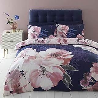 Catherine Lansfield Dramatic Floral Easy Care Double Duvet Set Navy