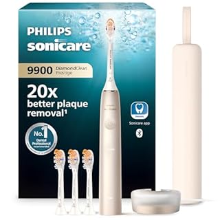 Philips Sonicare DiamondClean 9900 Prestige - Spazzolino elettrico con tecnologia SenseIQ e app, 5 modalità di pulizia, custodia da viaggio per la ricarica, Champagne, modello HX9992/44