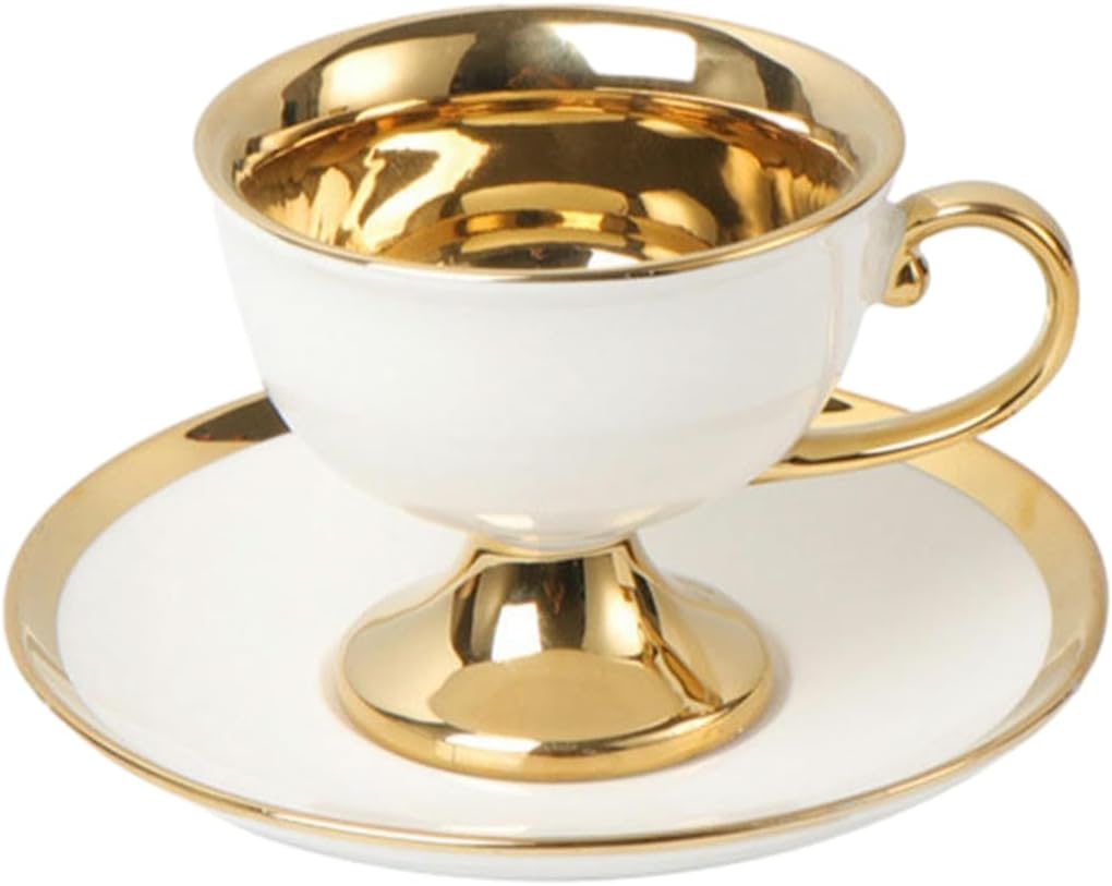 European - Style Gilded Ceramic Coffee Cup and Plate Set Ideal for Home & Office Afternoon Tea