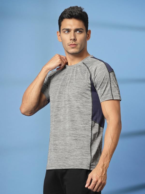 Image of CHKOKKO Men's Quick Dry Half Sleeve Regular Fit Lightweight Round Crew Neck Active Sportswear Gym T-Shirt for Workout Training Running and Fitness Activities Metalic Grey L