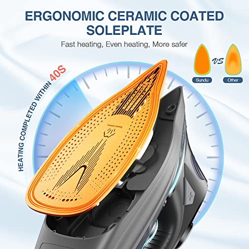 Sundu 1700-Watt Steam Iron With Digital Led Screen, Ceramic Coated Soleplate, Anti-Drip, Self-Clean, And 3-Way Auto-Off Portable Iron With 4 Preset Steam & Temp Settings For Variable Fabric, 300Ml Water Tank #TOP4