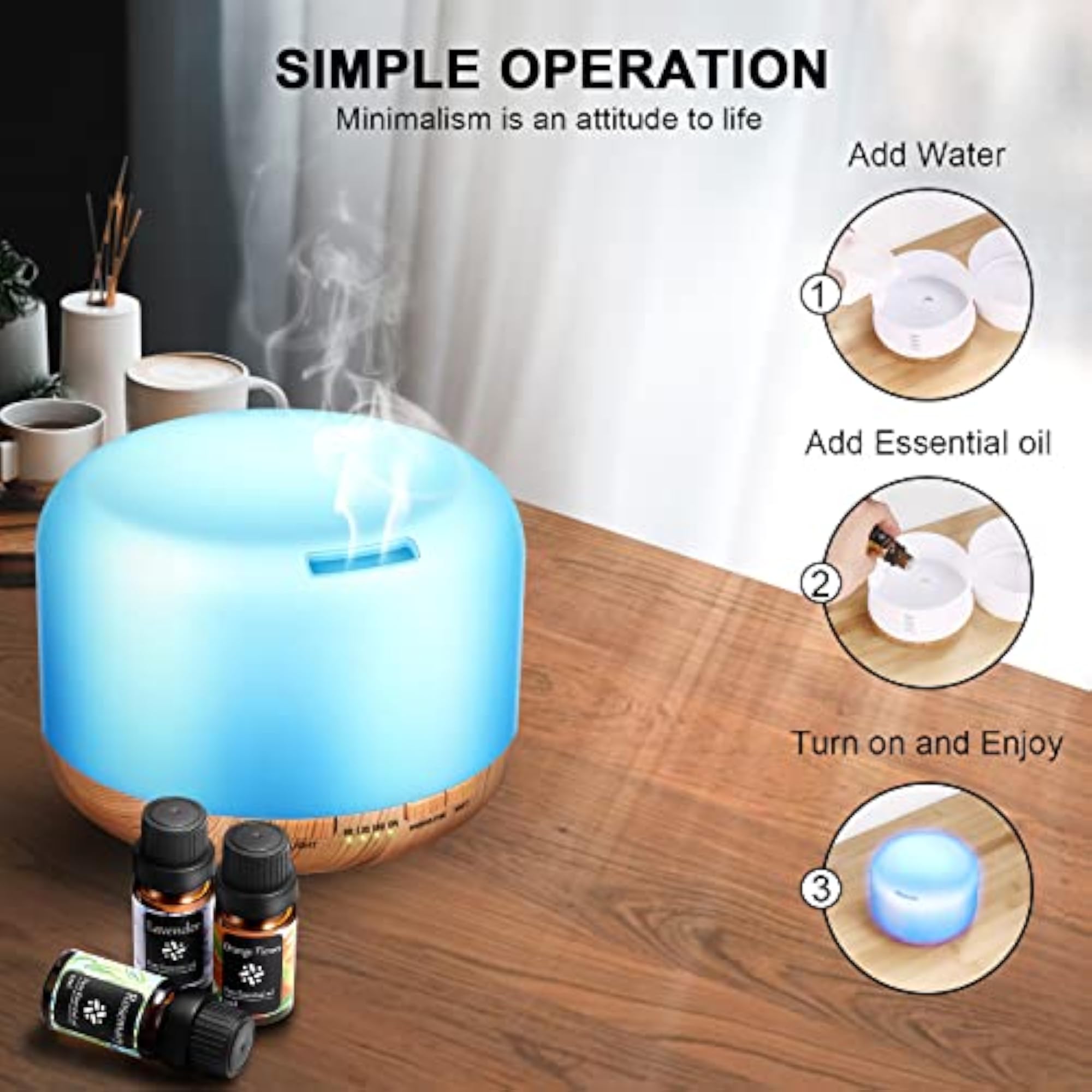 Essential Diffuser for Home Office with Soft Light and Aromatherapy