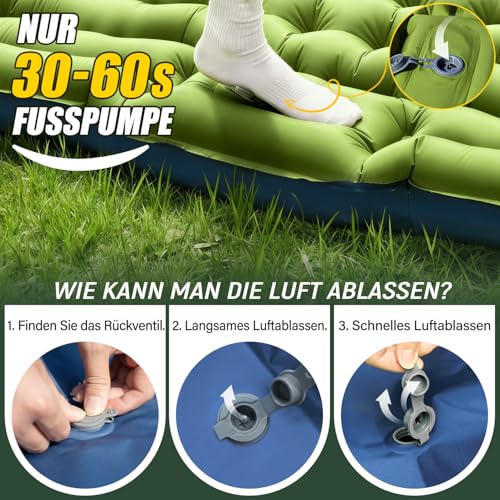 Yuzonc Isomatte, Verdicktes Doppel Camping Matratze, Ultraleicht Luftmatratze Camping für 2 Personen Aufblasbare mit Fußpumpe, Kissen für Outdoor