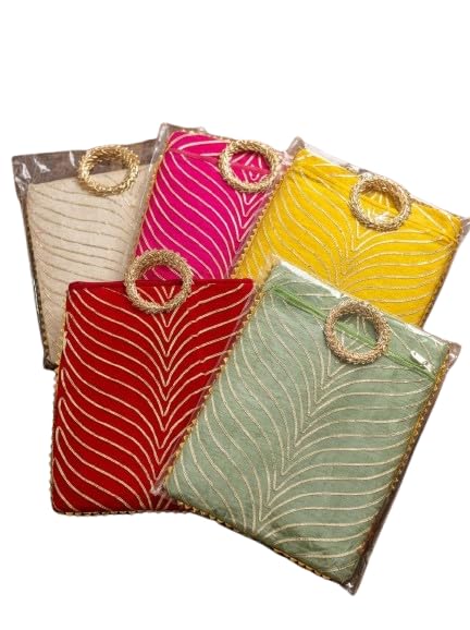 Women’s Silk Embroidered PotliBag with Bangle Handle for Wedding, Shagun & Return Gifts | Traditional Ethnic Goodie Pouch for Diwali, Kitty Party & Festive Occasions (Pack of 1)-image-8