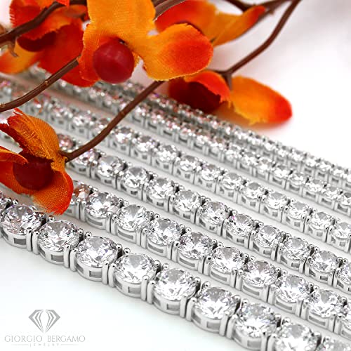 Giorgio Bergamo 925 Sterling Silver 2mm - 7mm Tennis Necklace or Bracelet, Iced Out Round Cut CZ Cubic Zirconia Rhodium Plated Link Chain2