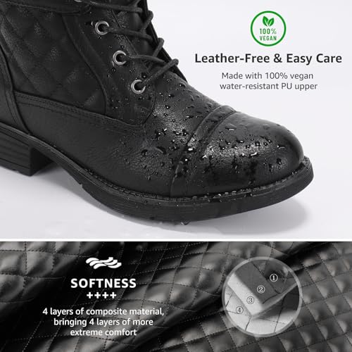 Image of STQ Womens Combat Boots Lace Up Ankle Booties With Side Zipper Fall Winter