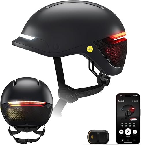UNIT 1 FARO - Casco inteligente MIPS Luces Certificado de bicicleta, bicicleta eléctrica, scooter Alerta de choque Señales de giro y luces de