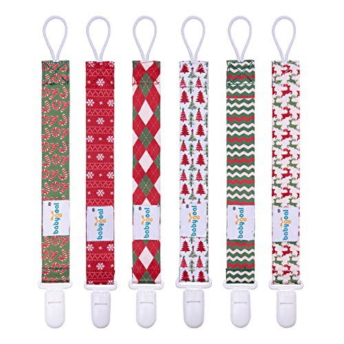 Image of babygoal Christmas Pacifier Clips, 6 Pack Binky Paci Holder and Leash Fits for Most Pacifier, Binkies and Xmas Gift