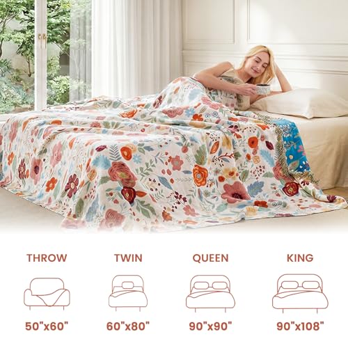 Image of MSGKV Boho Throw Blanket 50 inchx60 inch Fall Cotton Floral Blanket for Couch