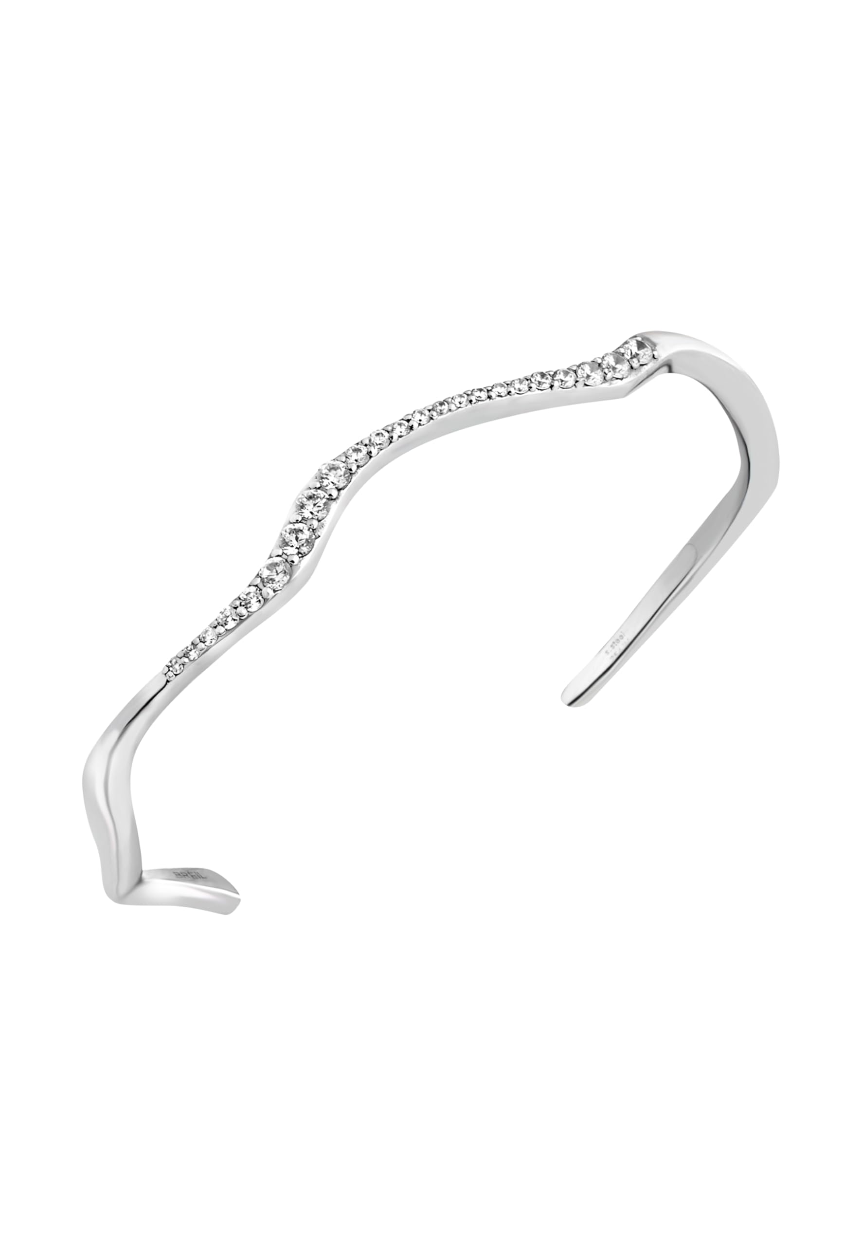 Breil, Collezione Zig Zag, Bracciale Donna, Bangle Rigido in Acciaio Lucido Silver, con Pavé di Cubic Zirconia Bianchi, Forma Fluida e Sinuosa, Dimensioni 56x46 mm, Circonferenza Interna 15,5 cm
