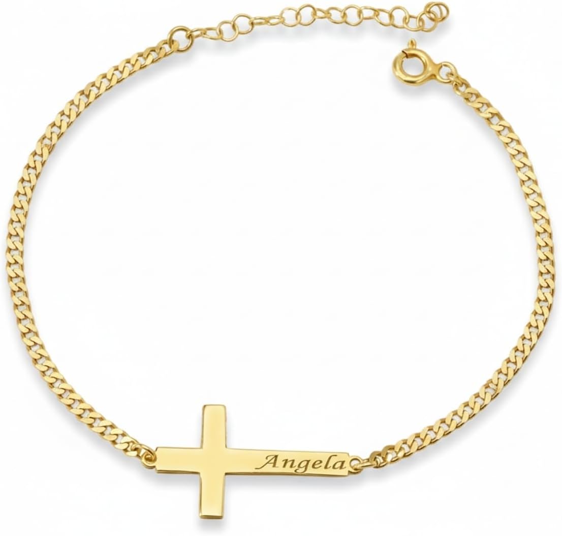 Cross Bracelet For Women Personalized Engraved Name Bracelets Religious Jewelry Baptism Gifts For Girl 925 Sterling Silver Christian Gift