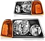 DWVO Headlight Assembly Compatible with 2001-2011 Ford Ranger Headlamp+Corner light Black Housing Clear Lens Amber Reflector