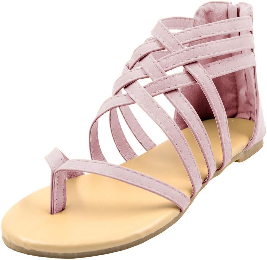 Women's Casual Gladiator Sandals Summer Zipper Strappy Thong Flats Shoes PINK35 (5.5)