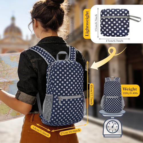 Image of ZOMAKE Ultra Lightweight Hiking Backpack 20L, Packable Small Backpacks Water Resistant Daypack for Women Men(Blue, White Polka Dot)
