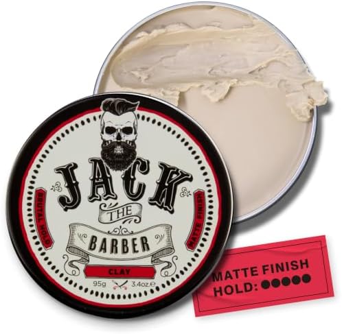 Jack the Barber Hair Clay for Men, Brutal Hold, Matte Finish, 3.4 oz