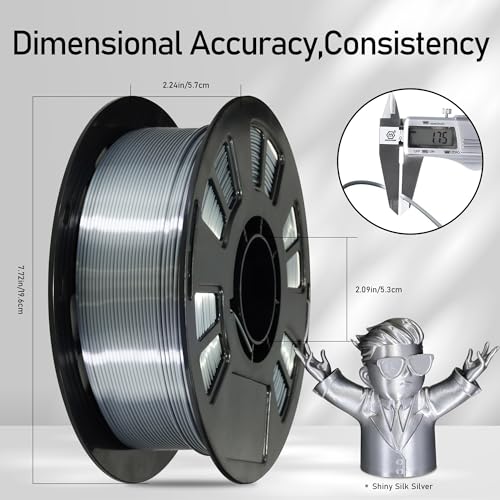 Image of Silk Sliver PLA Satin Shiny 3D Printer Filament, 1.75mm Diameter 1kg Spool 2.2lbs for FDM 3D Printers