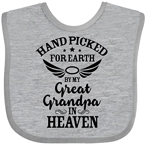 inktastic Handpicked for Earth By My Great Grandpa in Heaven Baby Bib Heather Grey 37293