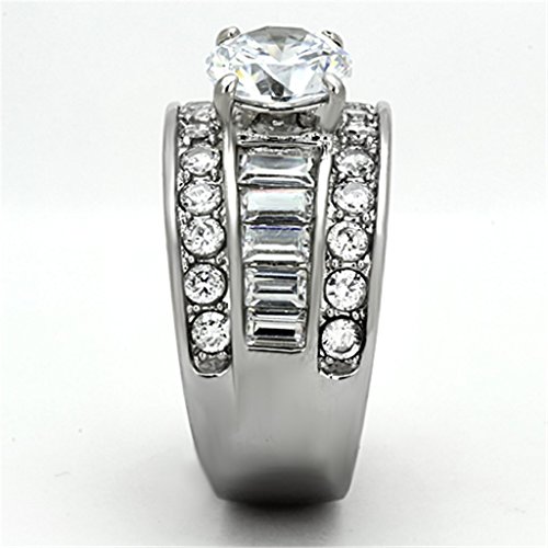 Marimor Jewelry 4.85 Carat Round Cut Zirconia Stainless Steel Wide Band Engagement Ring Sizes 5-104