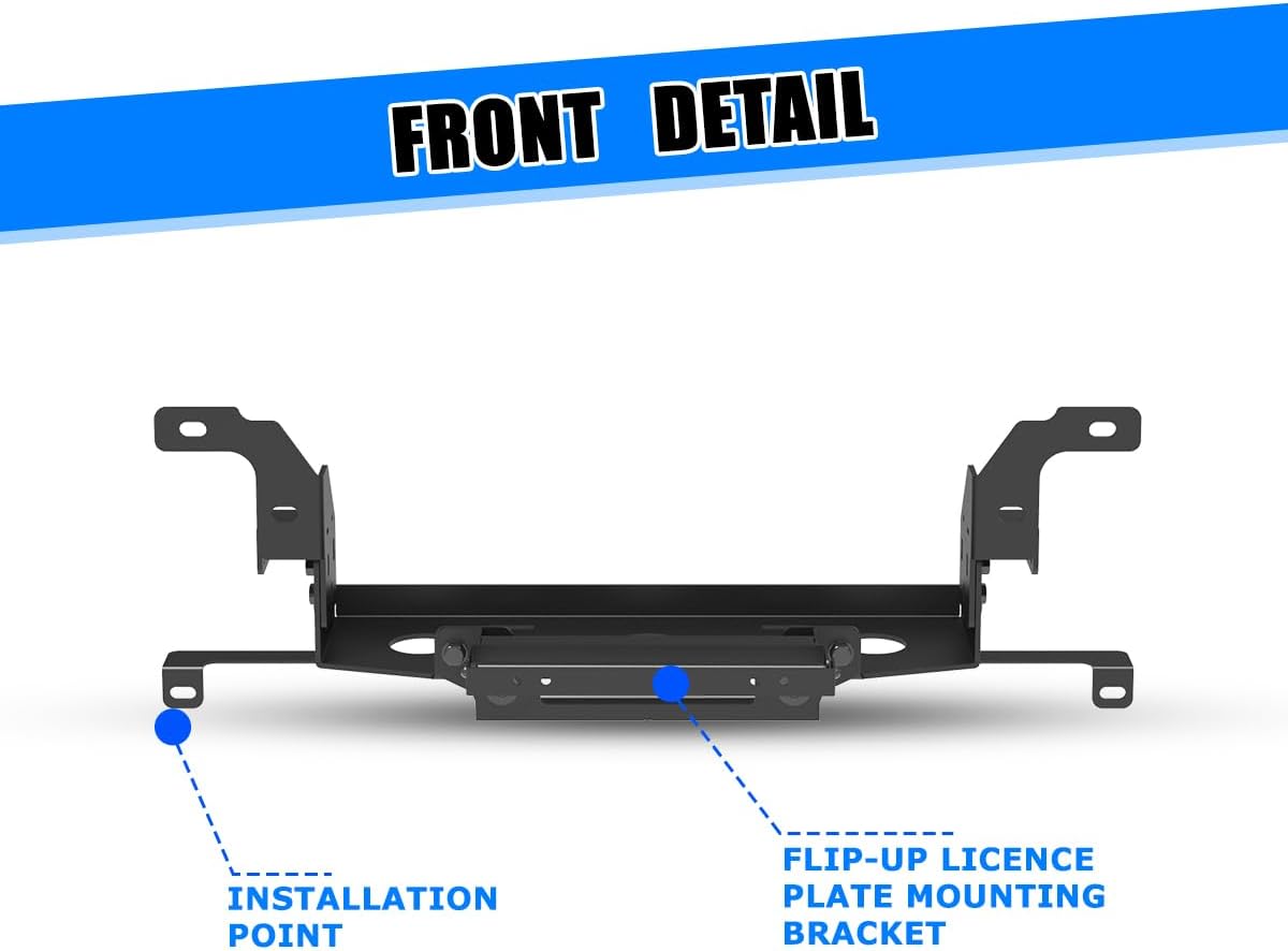 CPW Winch Plate Fit For 2014 2015 Chevy Silverado 1500, Heavy Duty Steel Winch Plate w/Flip-up Licence Plate Mounting Bracket, Could Be Used On OE Front Bumper & Winch Length Not Exceed 565mm