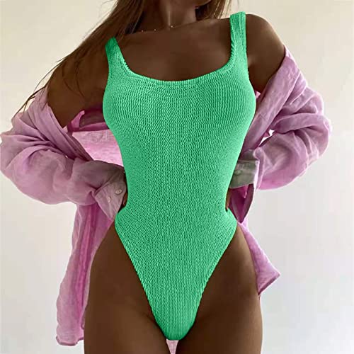 Monokini de bain chic vert menthe L | Finition drapée haut de gamme