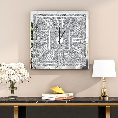 24 inch Crushed Diamond Square Mirror Clock product image