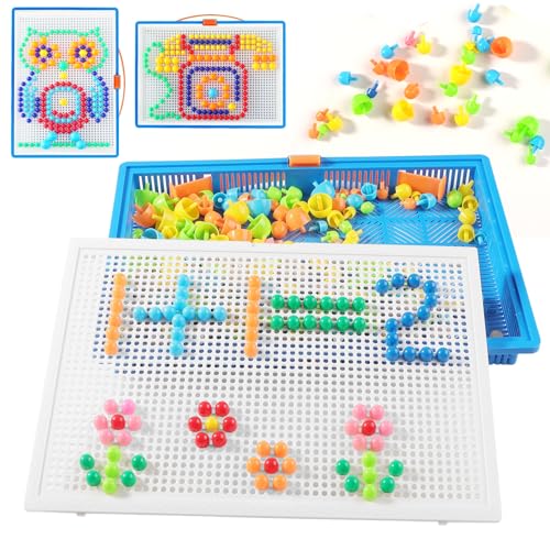 KingYH Jouets de Mosaique Enfant 350 Mosaïque Puzzle Jouet Bloc 3D Clous de Champignon Colorées Créatif DIY Jouet pour Cadeau Anniversaire Noël pour 2 Ans...