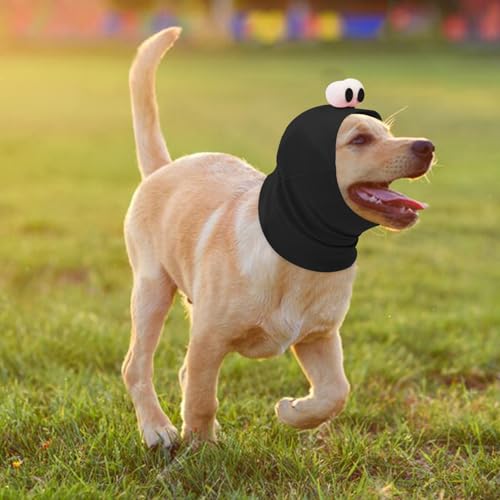 Image of SAWMONG Cute Dog Calming Hoodie Ear Head Covers for Noise Fireworks,No Shake Ear Wraps for Anxiety Relief,Dog Ear Muffs Hematoma Pet Grooming and Force Drying,Black,M