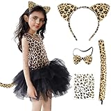 guiffly costume leopardo bambina, leopardo carnevale costume con orecchio di leopardo papillon coda adesivo facciale,costume carnevale bambino vestito cosplay costume(s)