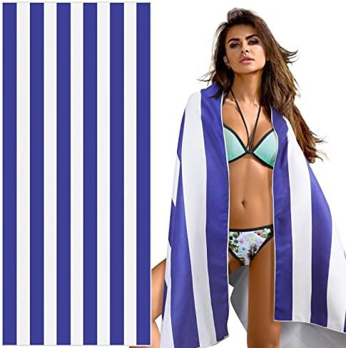 Beach Towels Oversized - for Travel, Swimming, Camping, Holiday- 78" L x 35" W Quick Dry Towel- Super Absorbent, Compact, Portable, Sand Free, Microfiber Beach Towel -Blue and White Vertical Stripes