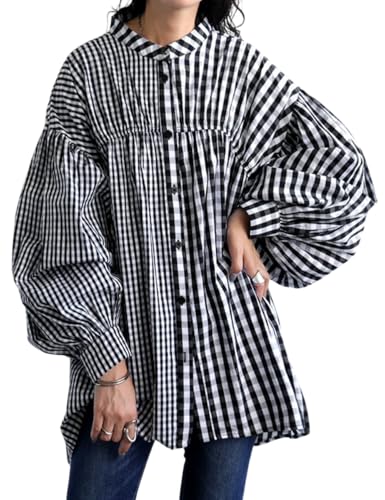 [antiqua] [アンティカ] シャツ レディース 長袖 柄 チェック 綿100 ブラウス PY-00759 Onesize 05 ブラック