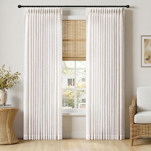 MIULEE Pinch Pleated Linen Curtains 96 Inches Long 2 Panels Natural