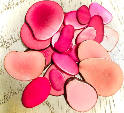 Tagua Nut Thin Button | Bead Nut Button for Crafts & Sewing in Pink Seed Bead | 3x2cm Approx. Drilled Tagua Jewelry Making Eco Bead