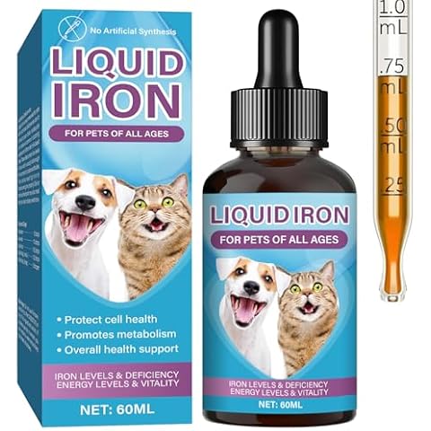Liquid Iron Supplements for Cats & Dogs, Liquid Iron Drops with Vitamin C and B12, Supports Anemia, Low Enery Levels and Lethargy, Caramel Flavor - for All Ages,2 Fl oz Cover