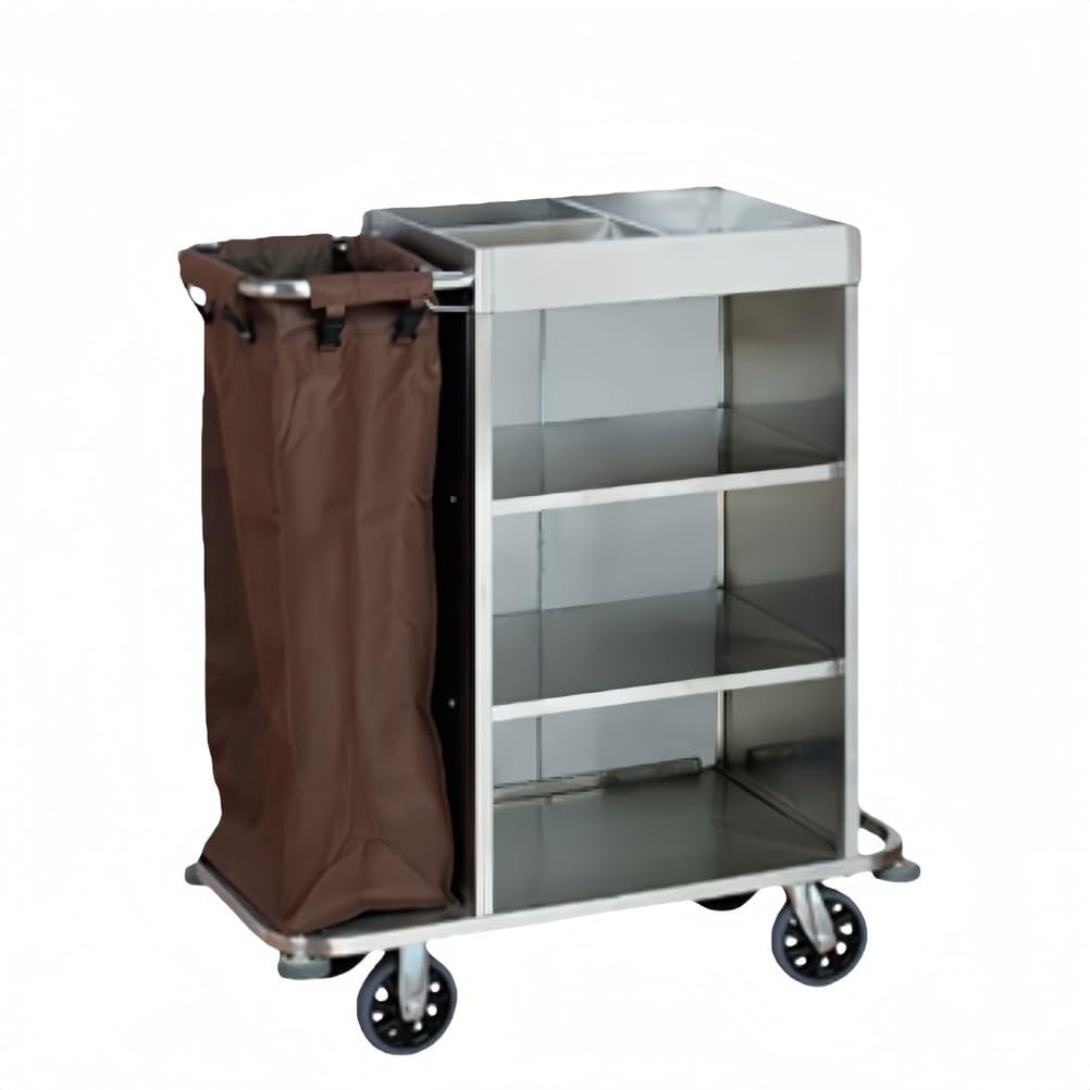 Carrito de limpieza resistente con ruedas bloqueables y 3 contenedores de almacenamiento, carrito de limpieza para hotel, servicio de habitaciones, personal de limpieza