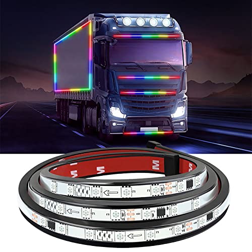 86 pollici Striscia di luce al neon a LED per camion, Striscia di luce ambientale impermeabile 24V RGB con teleco-mando wireless per furgone, camion, rimorchio