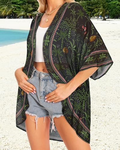 Image of Kimonos for Women Summer Cardigan Chiffon Floral Cover up Loose Casual Top Blouse