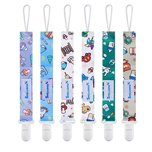 Image of Smlpuame Baby Pacifier Clip for Boys Girl,6 Pack Stylish Binky Clips Strap,Paci Holder with Clips Universal Lightweight Fits Most Pacifiers Teeher Toy Teething Ring Soothie,Baby Gifts(Baby)