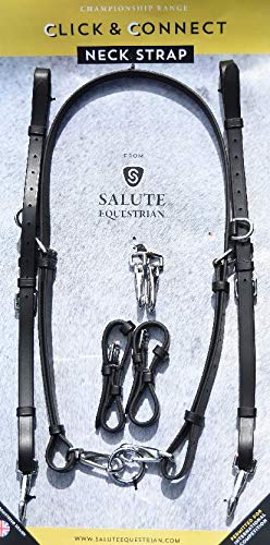 SALUTE EQUESTRIAN CLICK & CONNECT NECK STRAP ULTIMATE SET (MEDIUM 100-125cm, Black Polo (blue/silver stitching))