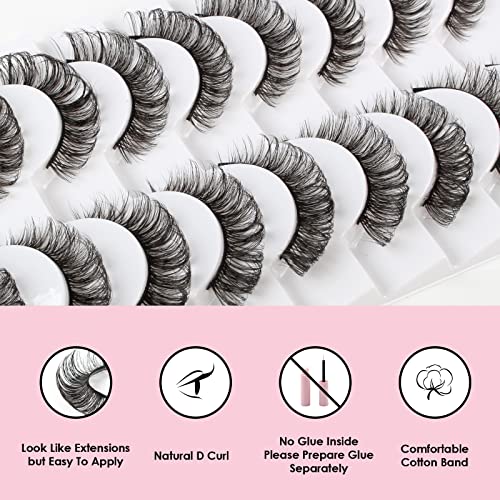 Glowing Win Cat Eye Lashes Natural Look Russian Strip Lashes D Curl Wispy Fluffy Russian Strip Lashes Hybrid Lashes 10 works Pack Fake/False Lashes Faux Mink Lashes 3D Effect - Image 2