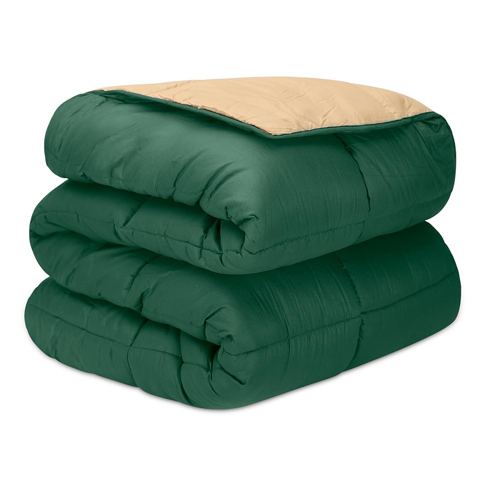 DECASATEXTIL -Edredon Nordico Bicolor Reversible - 400Gr/m2 - Cama 120/135/140 - Edredon Microfibra – Reversible- Suave, cómodo, Ligero y Transpirable – Verde/Lino 240x240cm
