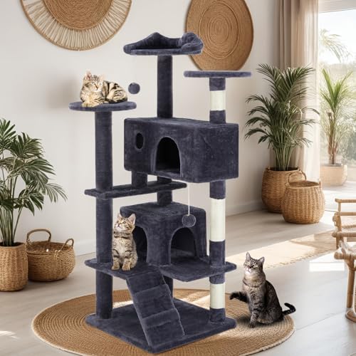 Árbol para gatos de 54 pulgadas con rascador y refugio miniatura 1